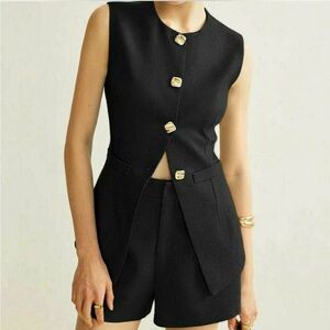 Commense button vest with shorts set